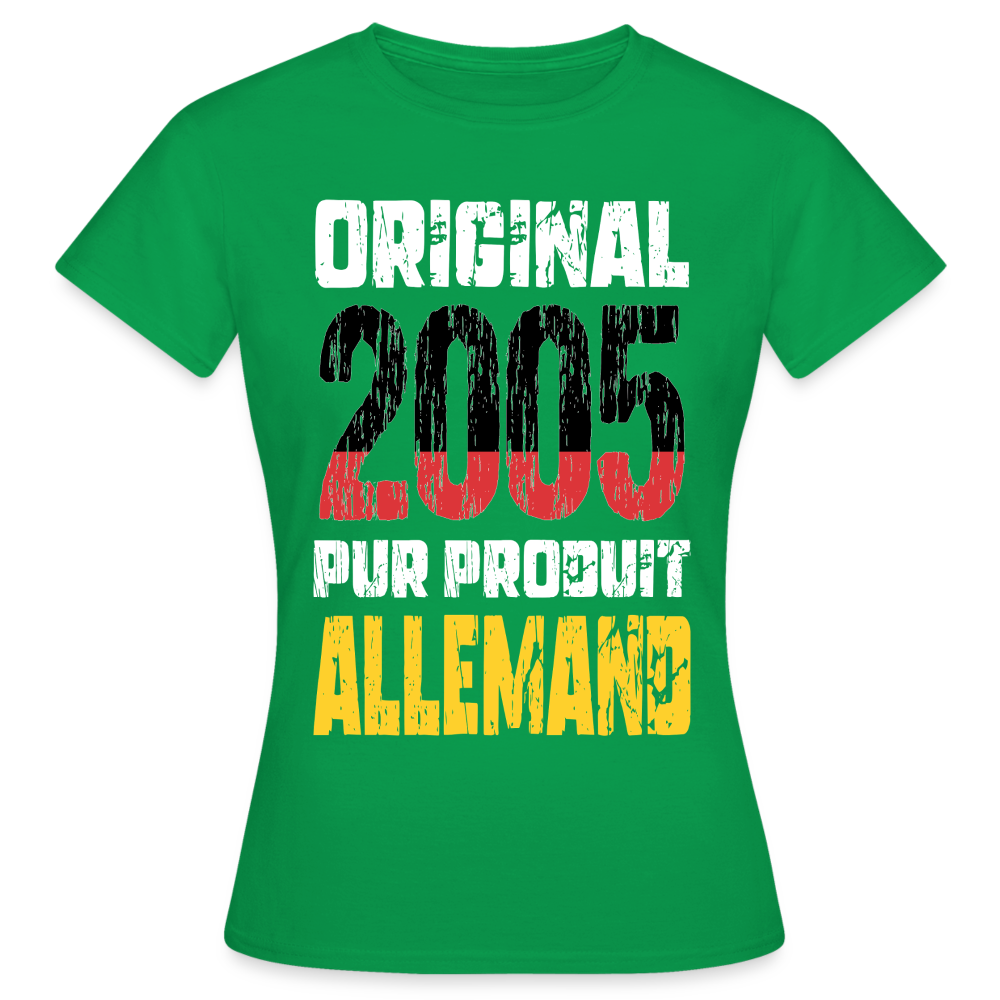 T-shirt Femme - Anniversaire 20 Ans - Original 2005 - Pur produit Allemand - vert