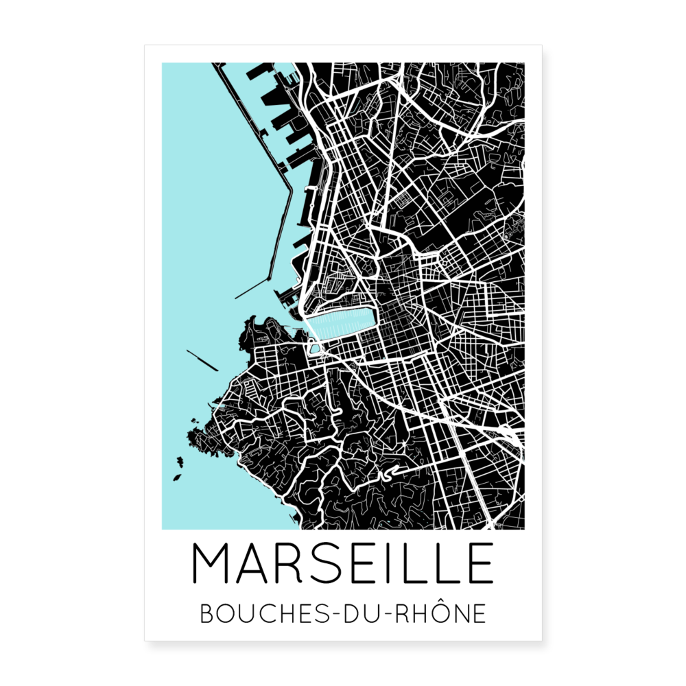 Poster Marseille - Plan Marseille - 40 x 60 cm - blanc