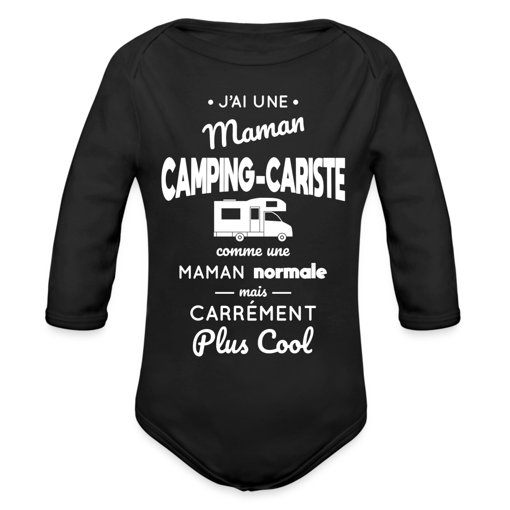 Body Bébé bio manches longues - J'ai une maman camping-cariste - noir