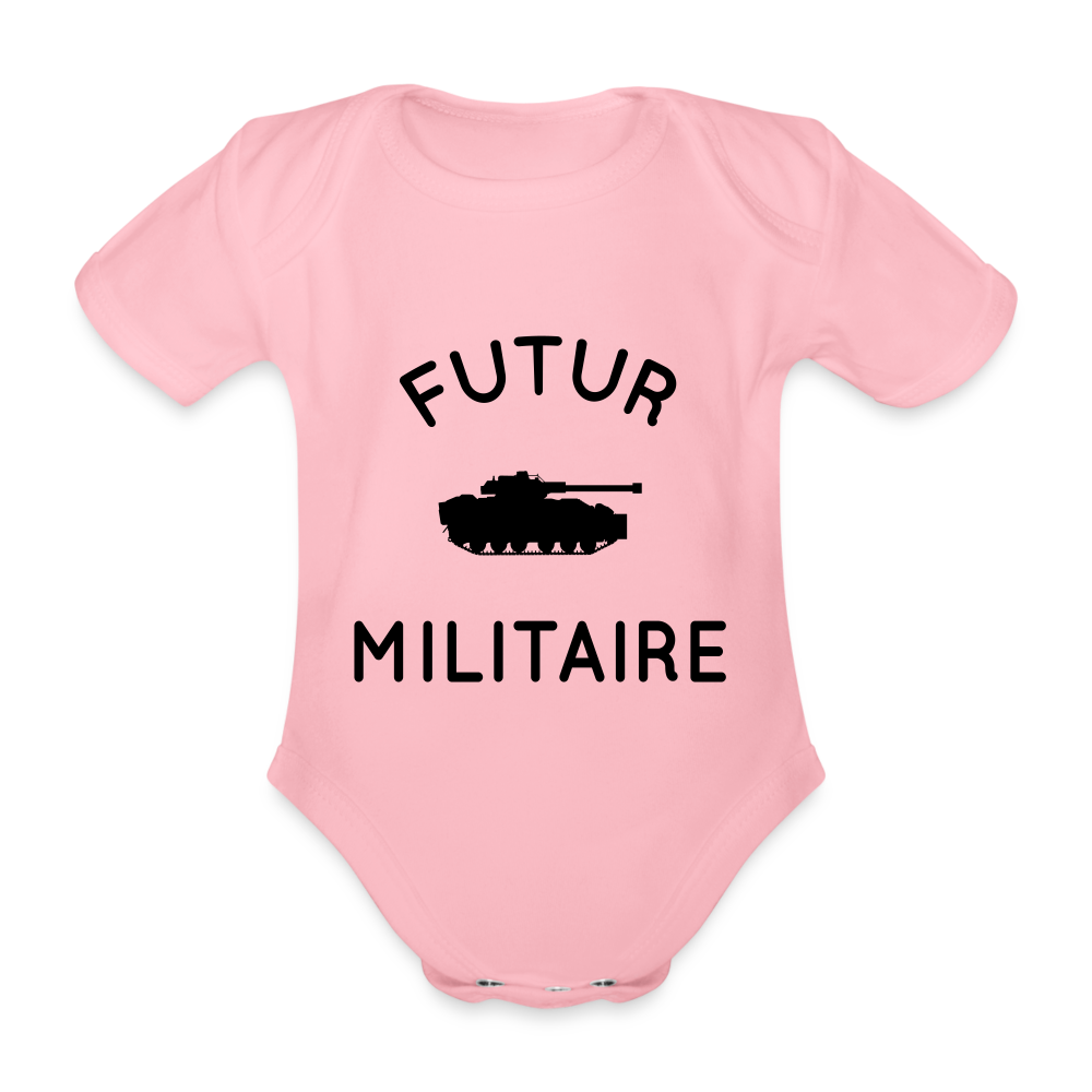 Body Bébé bio manches courtes - Futur militaire - rose clair