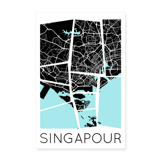 Poster Singapour - Plan Singapour - 20 x 30 cm - blanc