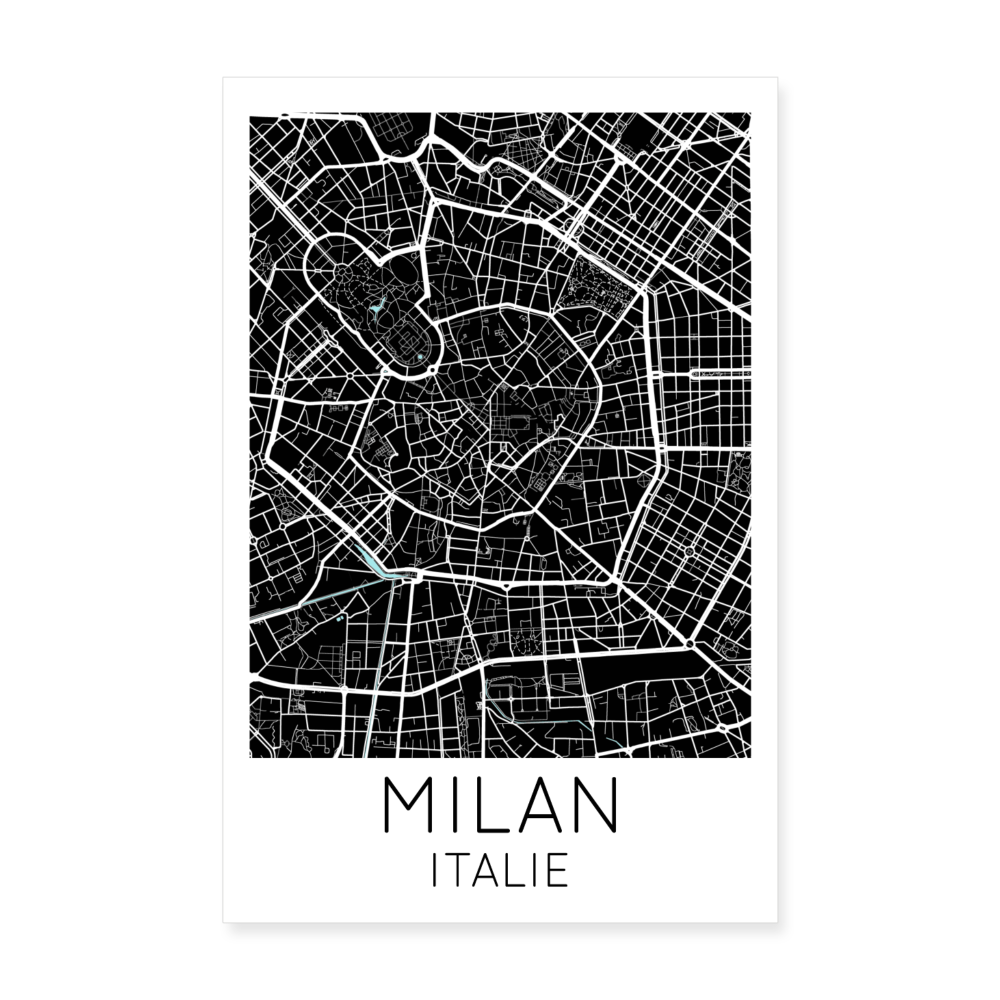 Poster Milan - Plan Milan - 20 x 30 cm - blanc