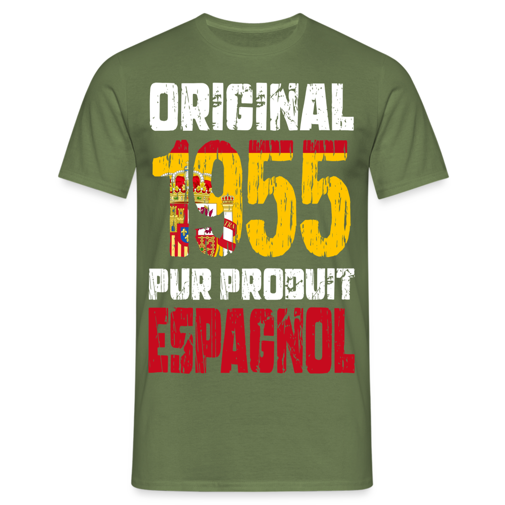 T-shirt Homme - Anniversaire 70 Ans - Original 1955 - Pur produit Espagnol - vert militaire