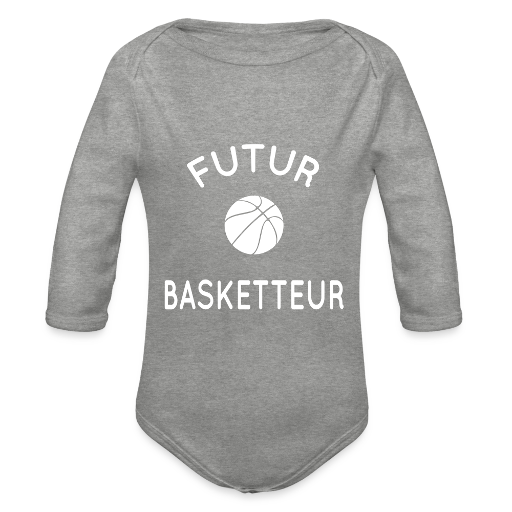 Body Bébé bio manches longues - Futur basketteur - gris chiné