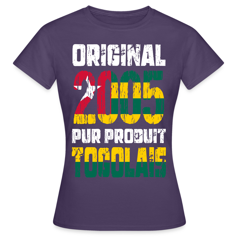 T-shirt Femme - Anniversaire 20 Ans - Original 2005 - Pur produit Togolais - violet foncé