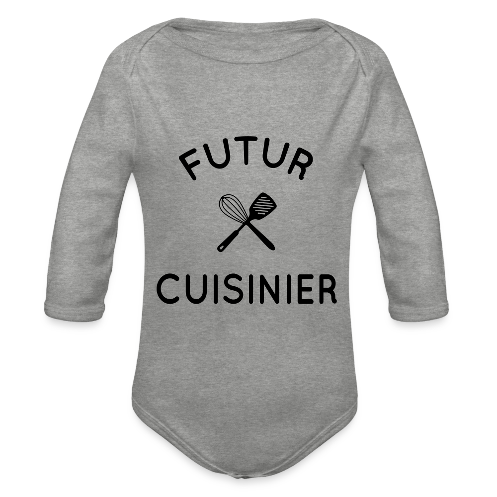 Body Bébé bio manches longues - Futur cuisinier - gris chiné