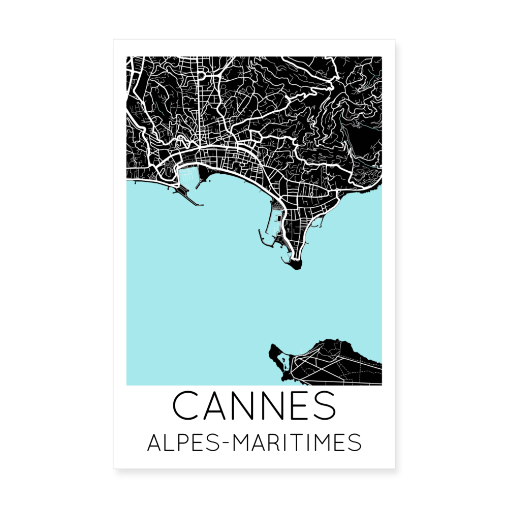 Poster Cannes - Plan Cannes - 20 x 30 cm - blanc