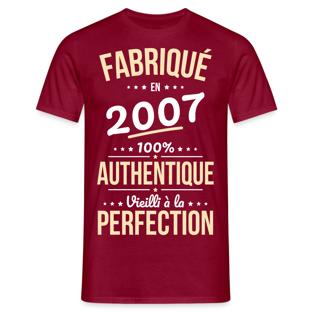 T-shirt Homme - Anniversaire 18 Ans - Fabriqué en 2007 - rouge brique