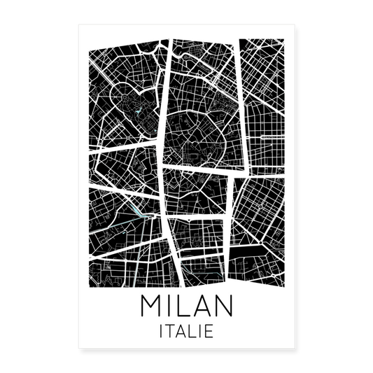 Poster Milan - Plan Milan - 60 x 90 cm - blanc