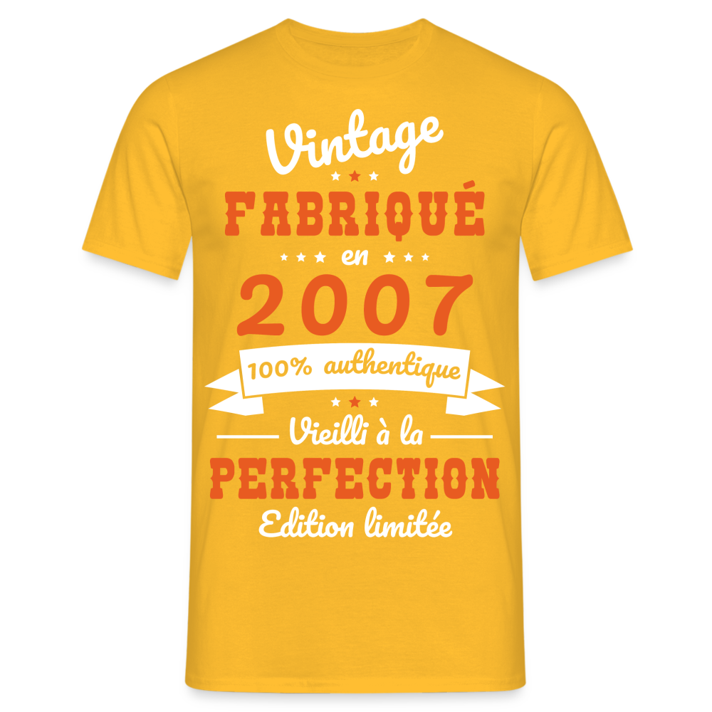 T-shirt Homme - Anniversaire 18 Ans - Vintage fabriqué en 2007 - jaune