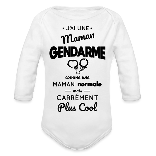 Body Bébé bio manches longues - J'ai une maman gendarme - blanc