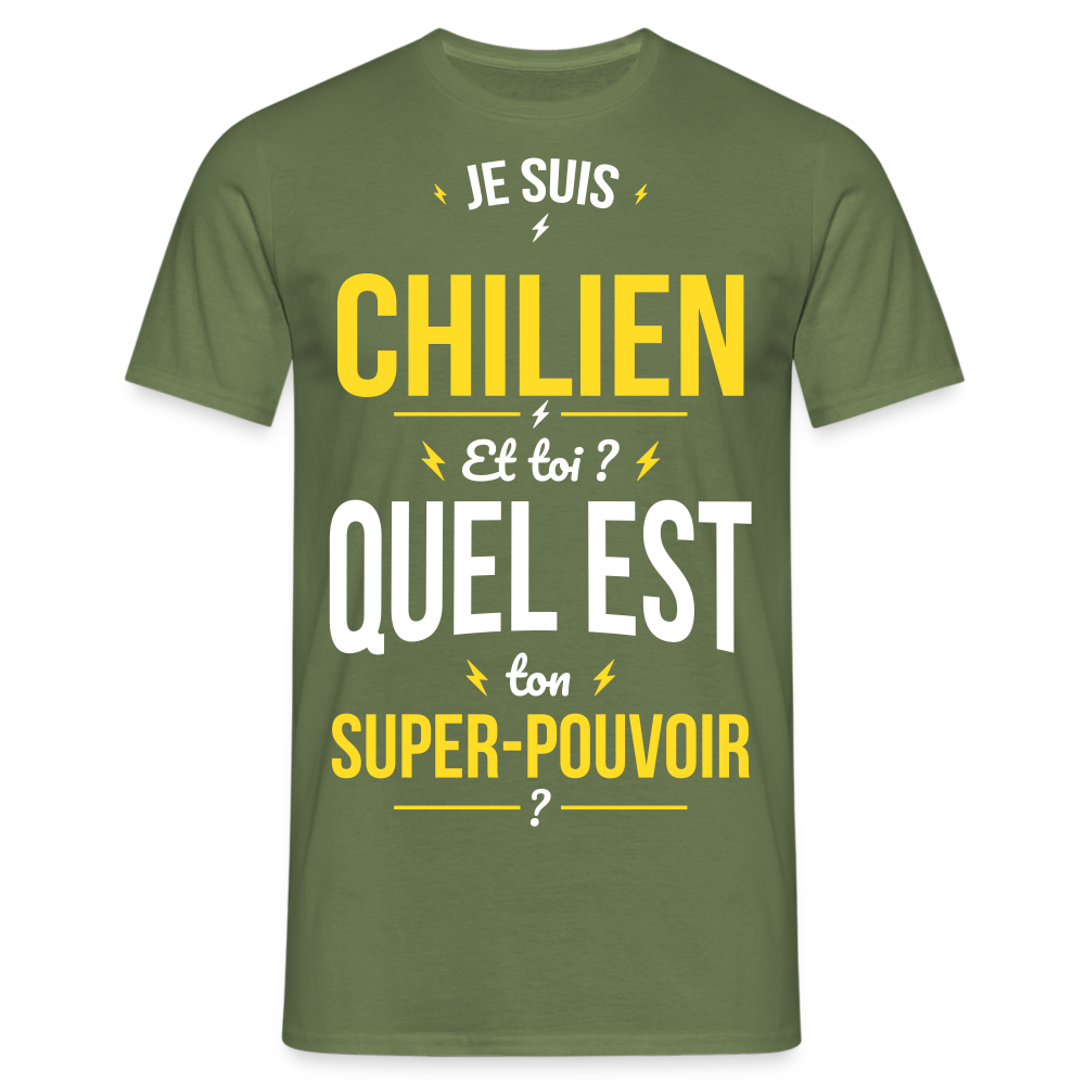 T-shirt Homme - Je suis Chilien - Super-pouvoir - vert militaire