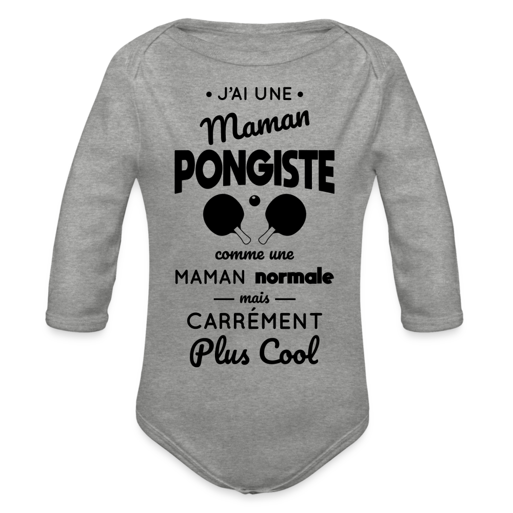 Body Bébé bio manches longues - J'ai une maman pongiste - gris chiné