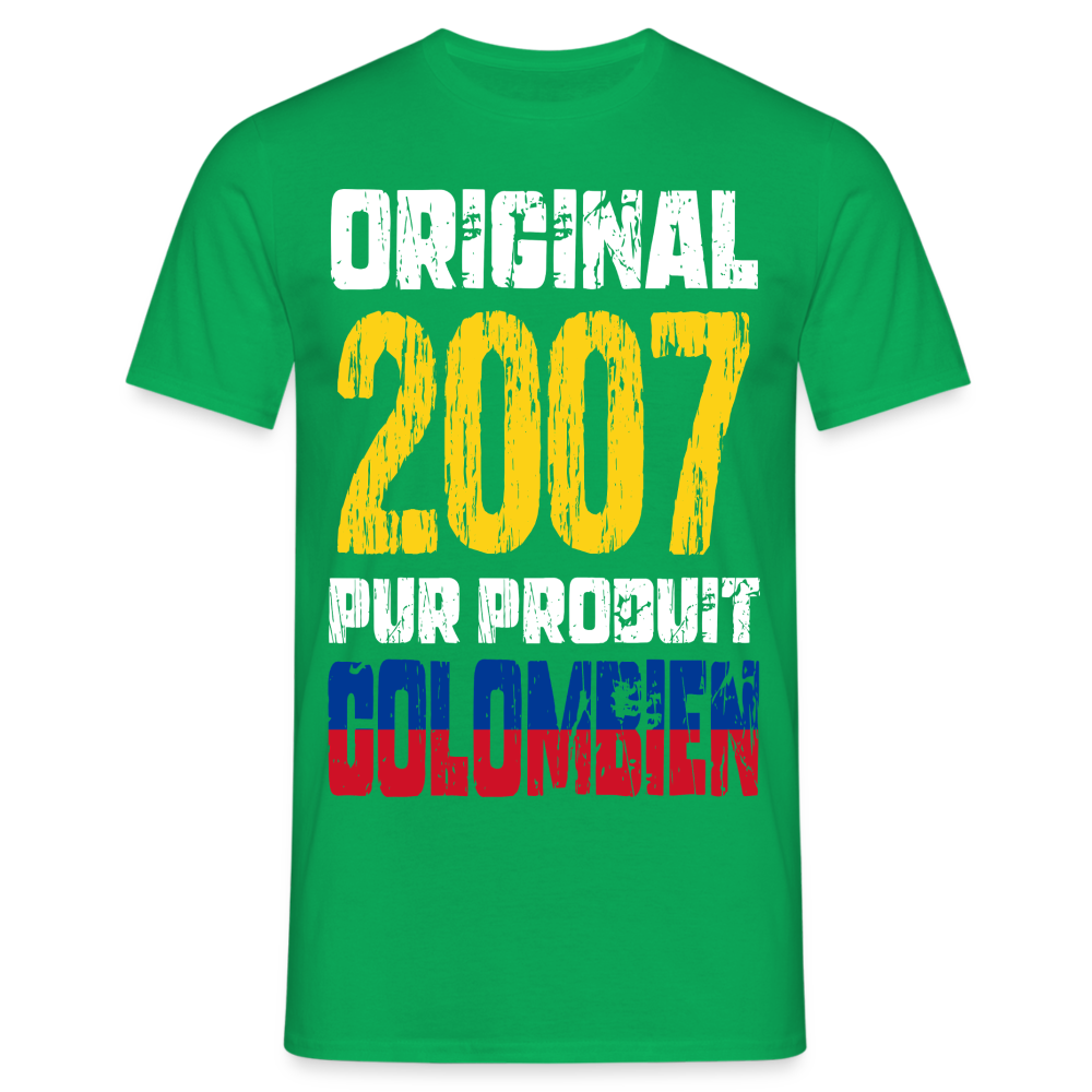 T-shirt Homme - Anniversaire 18 Ans - Original 2007 - Pur produit Colombien - vert