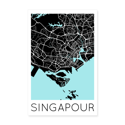 Poster Singapour - Plan Singapour - 20 x 30 cm - blanc