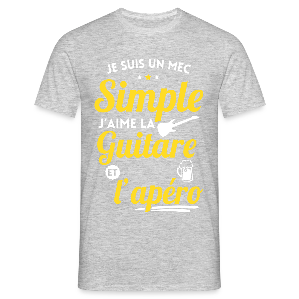 T-shirt Homme - J'aime la guitare et l'apéro - gris chiné