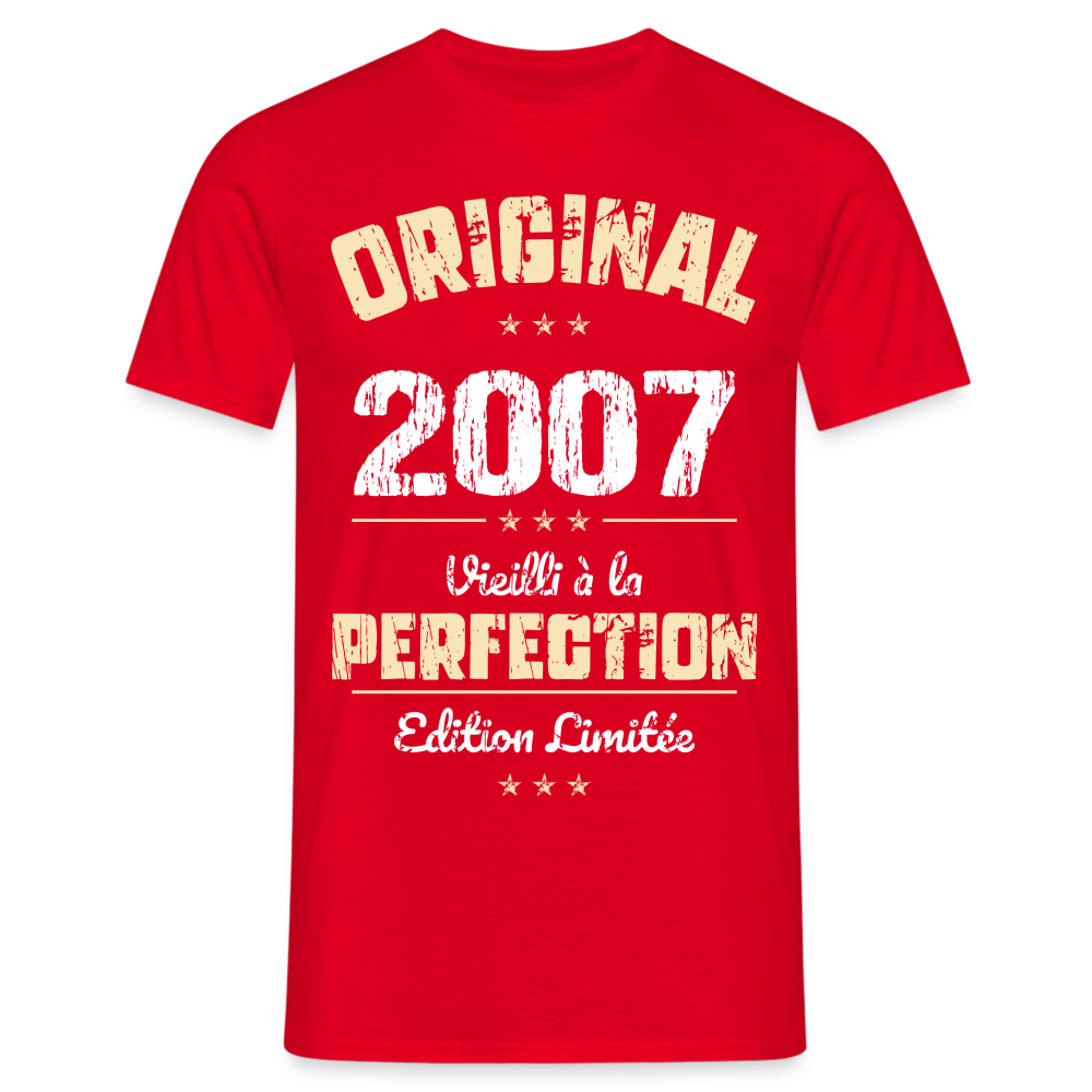 T-shirt Homme - Anniversaire 18 Ans - Original 2007 - rouge