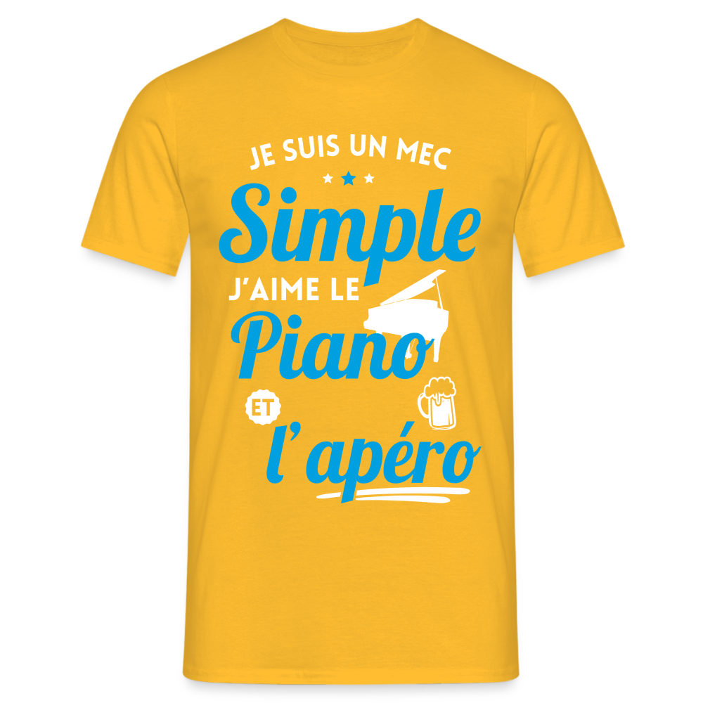 T-shirt Homme - J'aime le piano et l'apéro - jaune