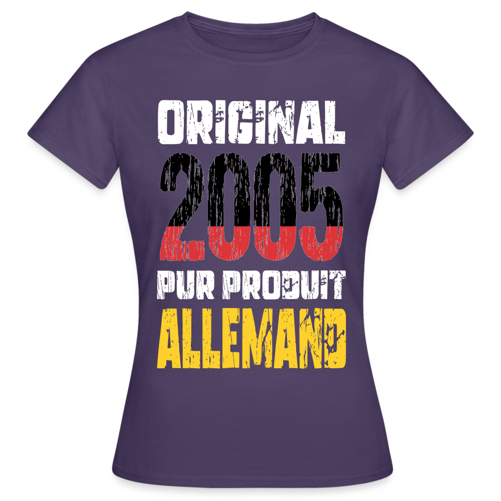 T-shirt Femme - Anniversaire 20 Ans - Original 2005 - Pur produit Allemand - violet foncé