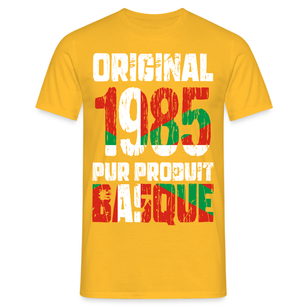 T-shirt Homme - Anniversaire 40 Ans - Original 1985 - Pur produit Basque - jaune