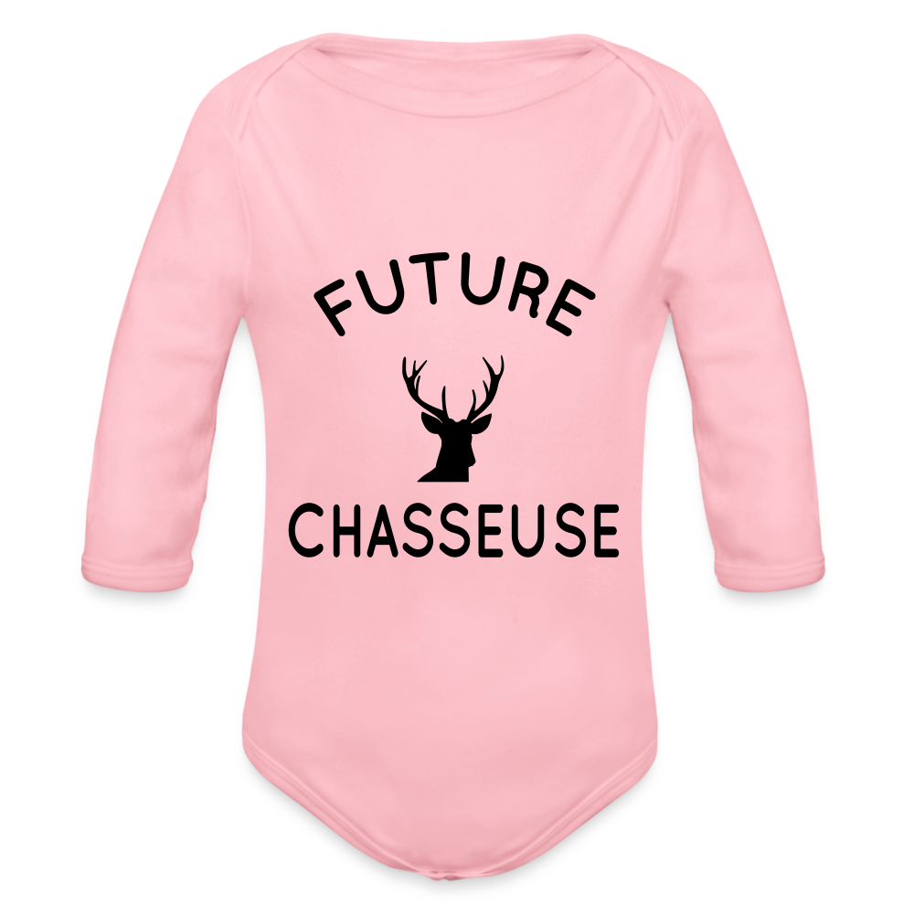 Body Bébé bio manches longues - Future chasseuse - rose clair