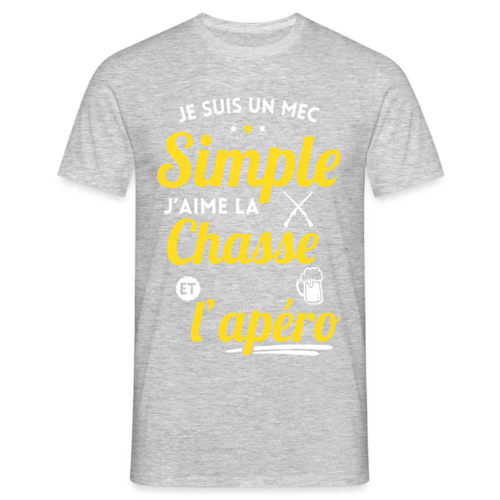 T-shirt Homme - J'aime la chasse et l'apéro - gris chiné