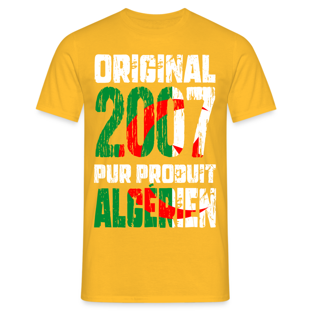 T-shirt Homme - Anniversaire 18 Ans - Original 2007 - Pur produit Algérien - jaune