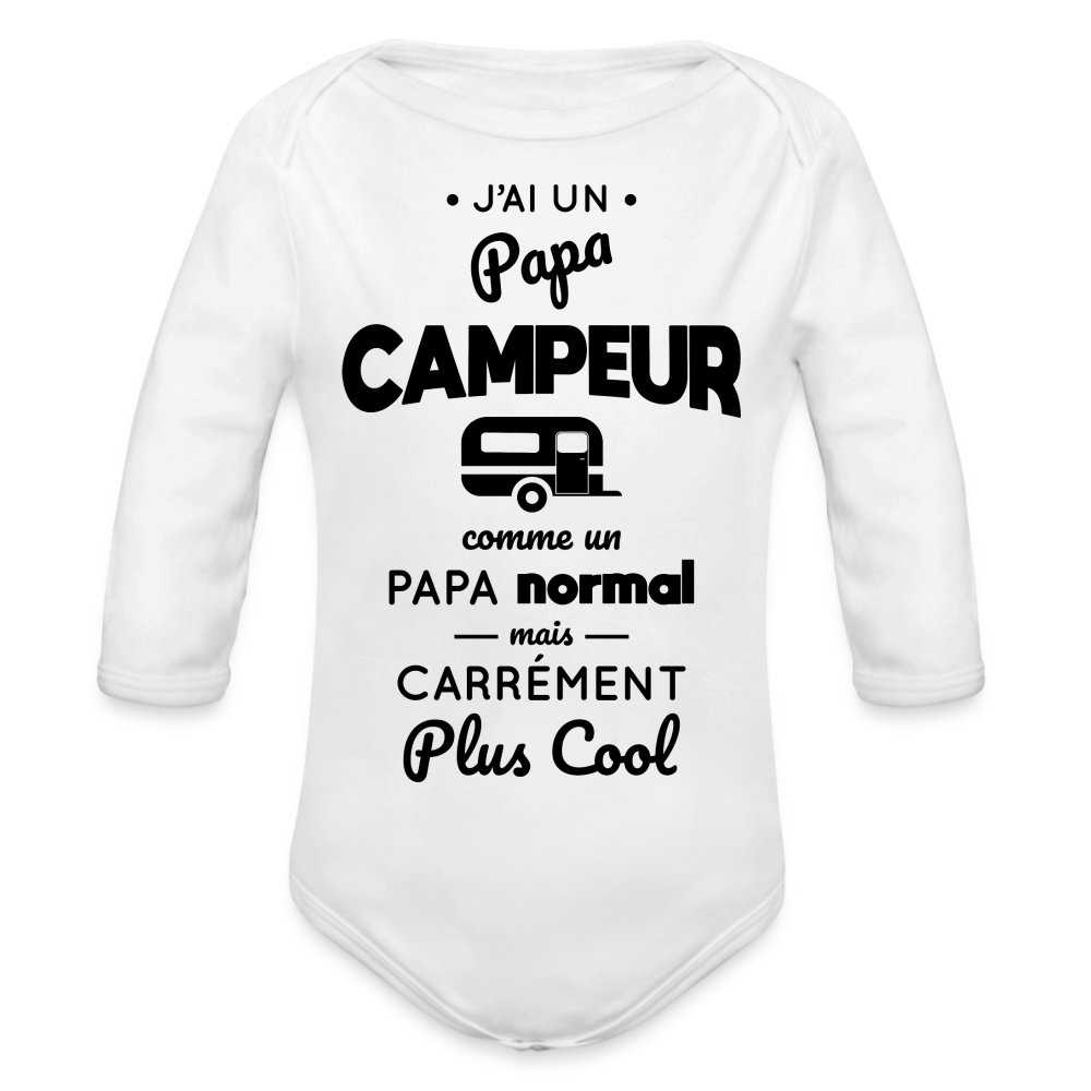 Body Bébé bio manches longues - J'ai un papa campeur - blanc