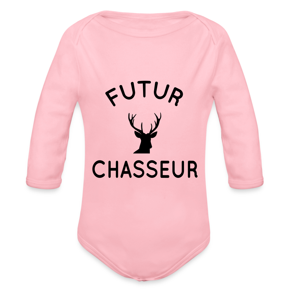 Body Bébé bio manches longues - Futur chasseur - rose clair