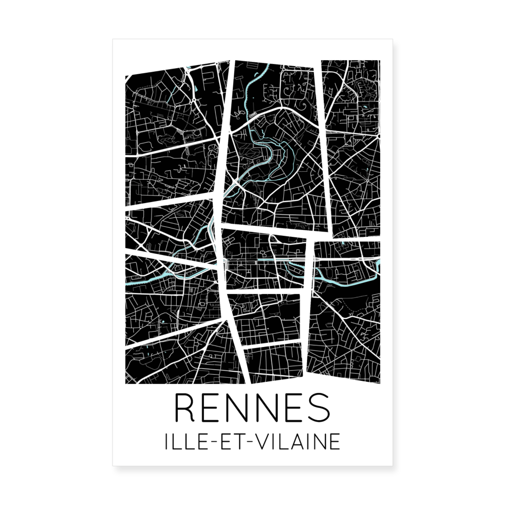 Poster Rennes - Plan Rennes - 20 x 30 cm - blanc