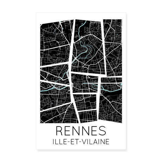 Poster Rennes - Plan Rennes - 20 x 30 cm - blanc