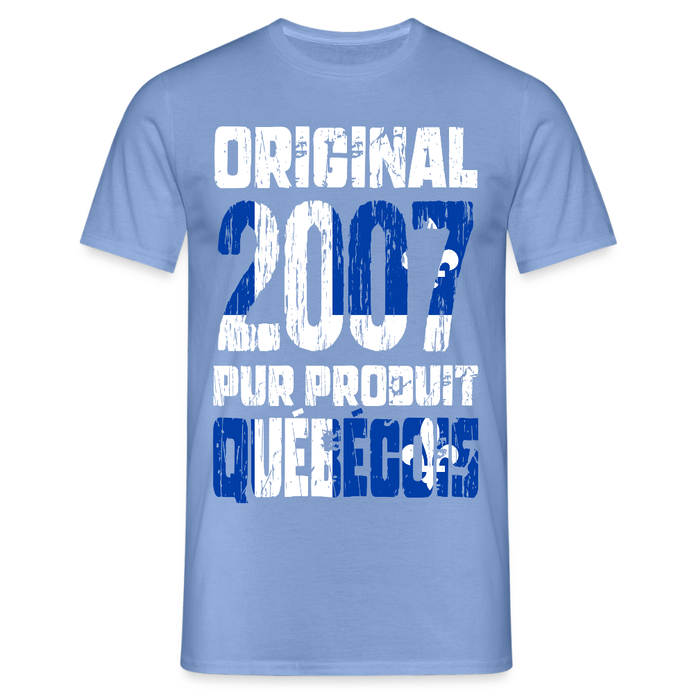 T-shirt Homme - Anniversaire 18 Ans - Original 2007 - Pur produit Québécois - carolina blue