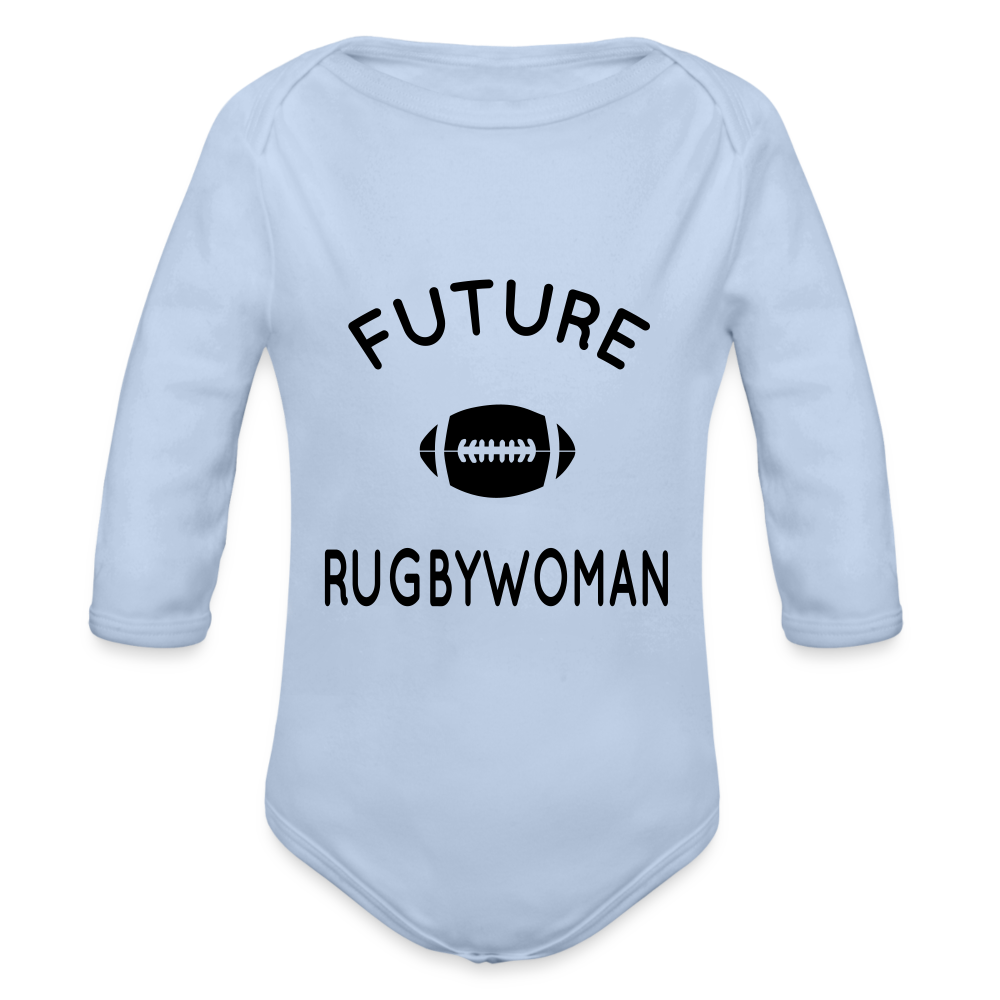 Body Bébé bio manches longues - Future rugbywoman - ciel