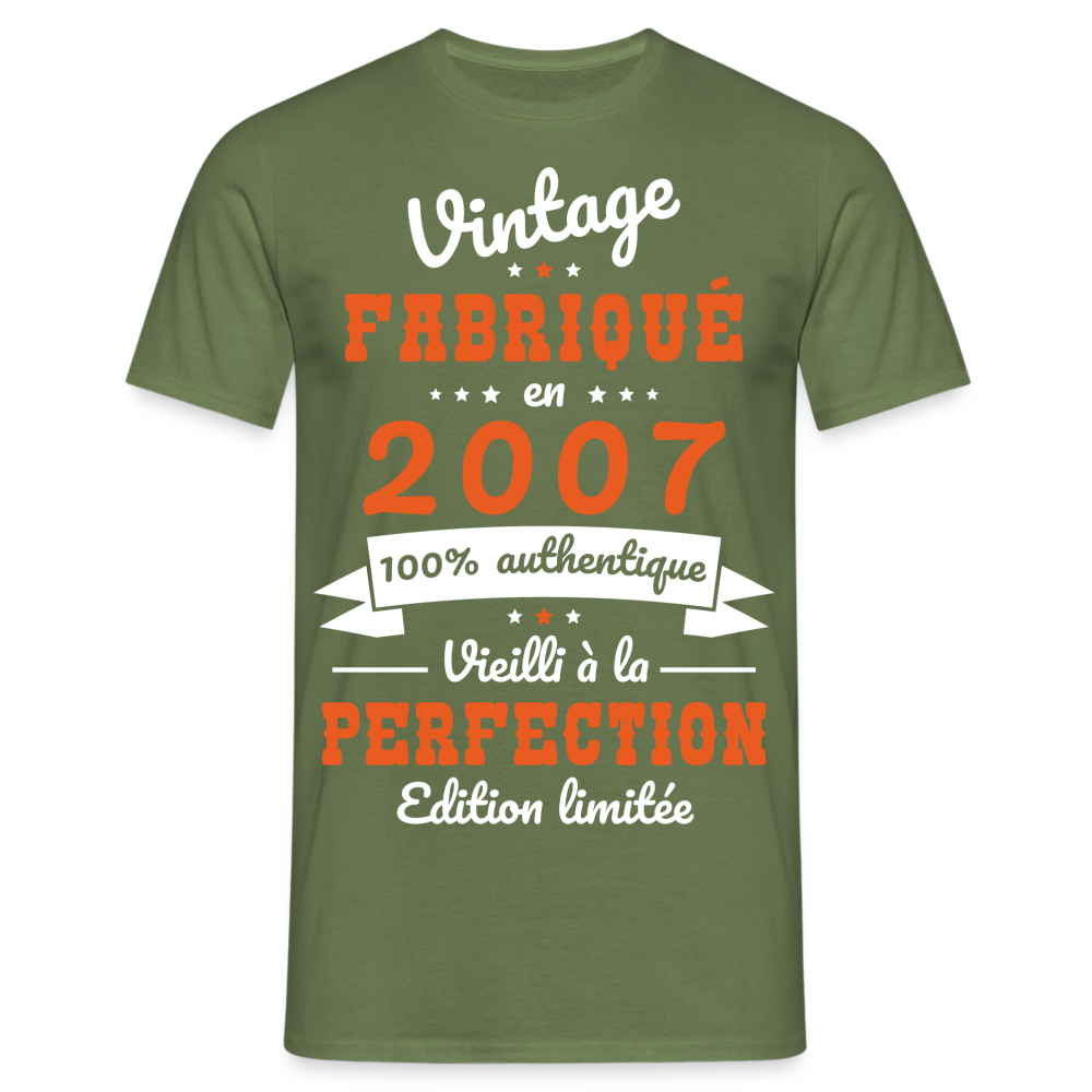 T-shirt Homme - Anniversaire 18 Ans - Vintage fabriqué en 2007 - vert militaire