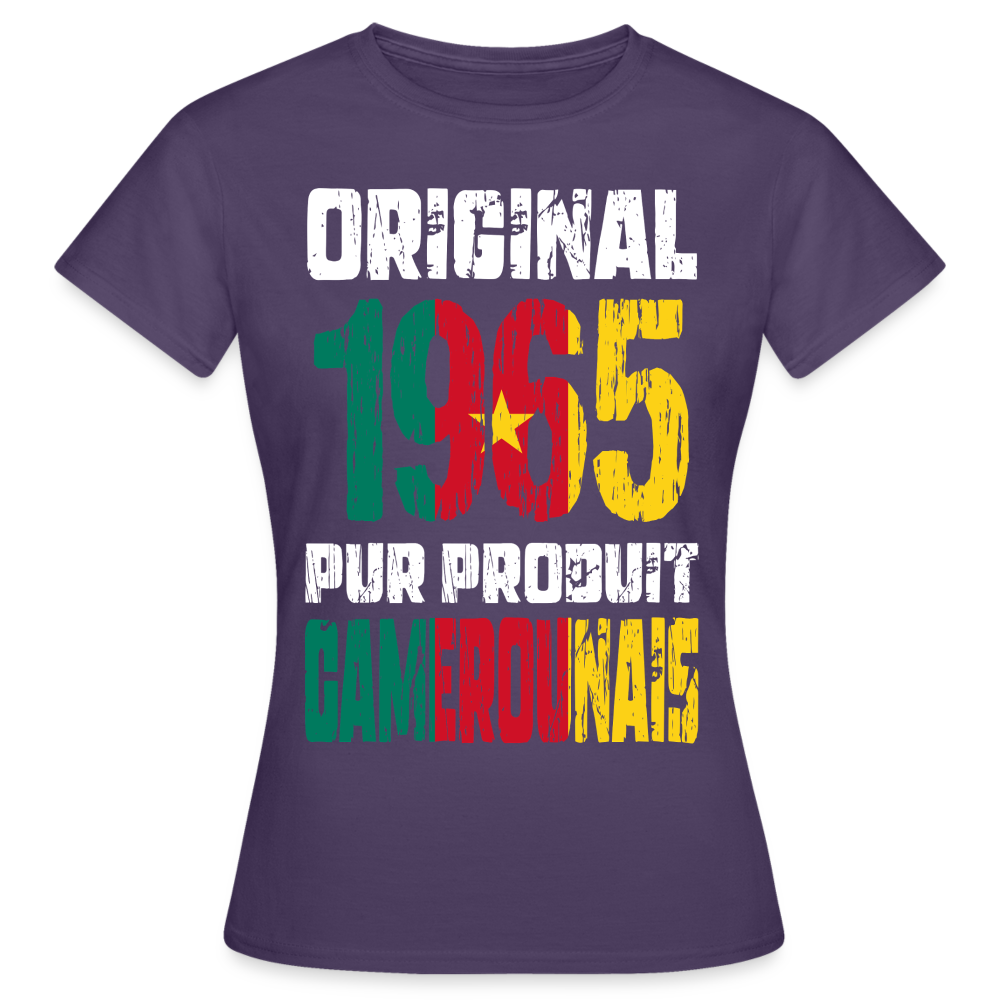 T-shirt Femme - Anniversaire 60 Ans - Original 1965 - Pur produit Camerounais - violet foncé