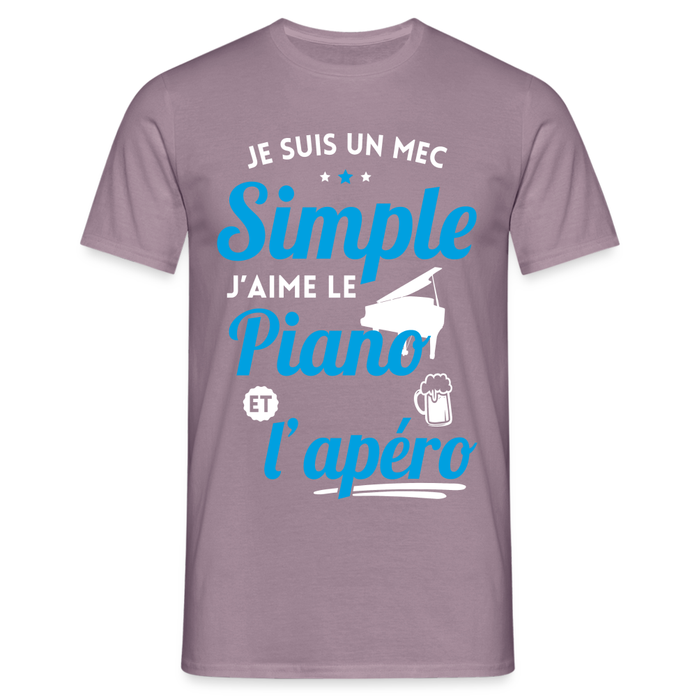 T-shirt Homme - J'aime le piano et l'apéro - mauve gris 