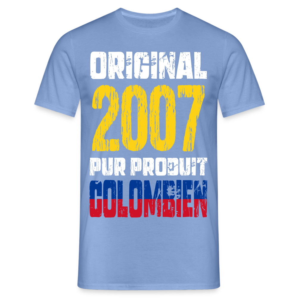 T-shirt Homme - Anniversaire 18 Ans - Original 2007 - Pur produit Colombien - carolina blue