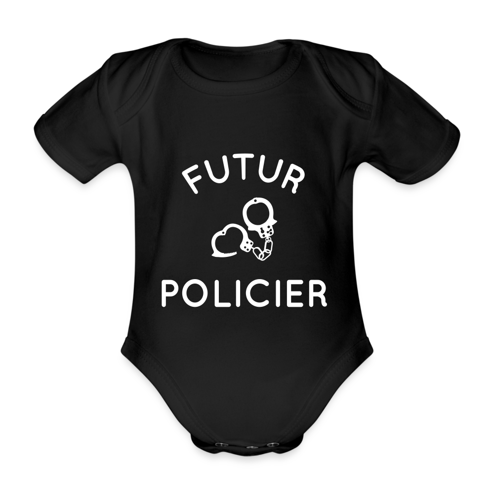 Body Bébé bio manches courtes - Futur policier - noir