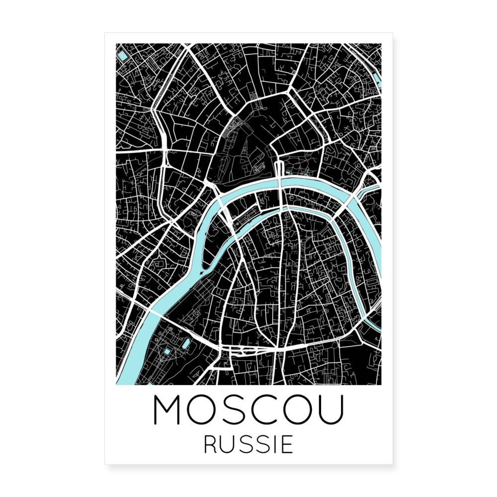 Poster Moscou - Plan Moscou - 40 x 60 cm - blanc