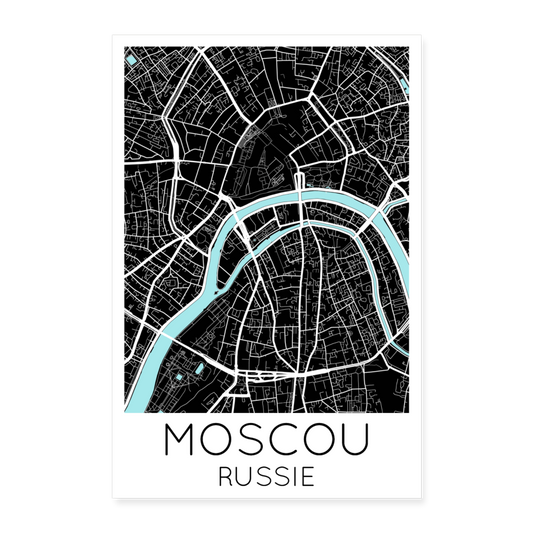 Poster Moscou - Plan Moscou - 40 x 60 cm - blanc