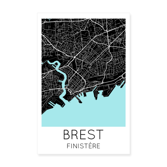 Poster Brest - Plan Brest - 20 x 30 cm - blanc