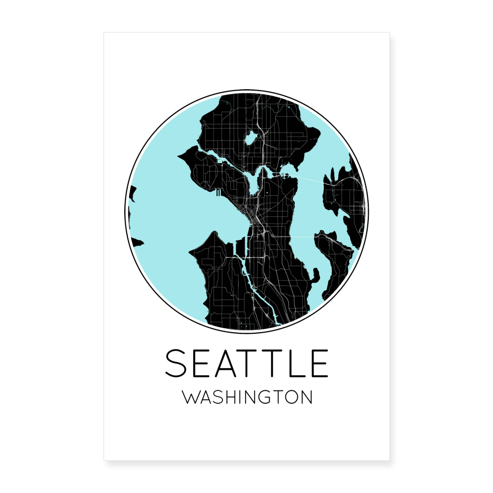 Poster Seattle - Plan Seattle - 60 x 90 cm - blanc