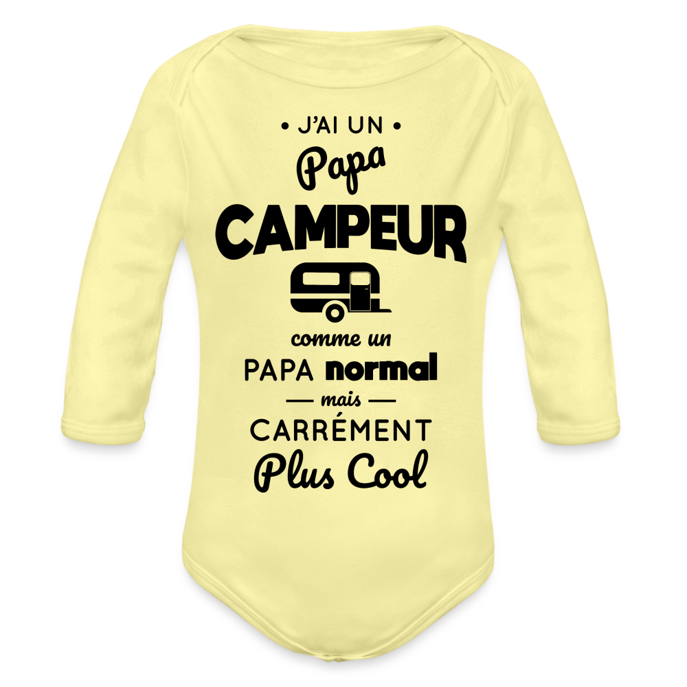 Body Bébé bio manches longues - J'ai un papa campeur - jaune délavé