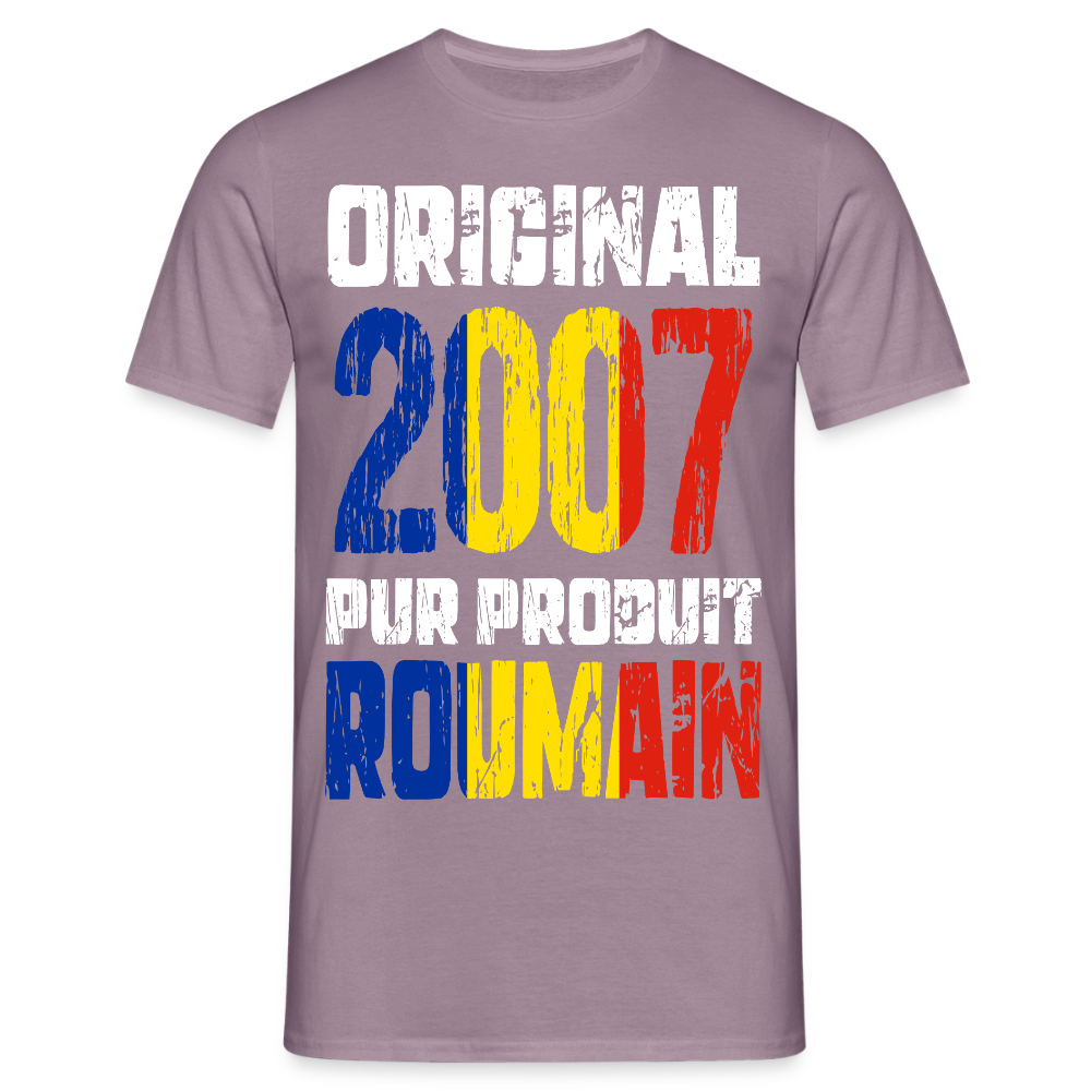 T-shirt Homme - Anniversaire 18 Ans - Original 2007 - Pur produit Roumain - mauve gris 