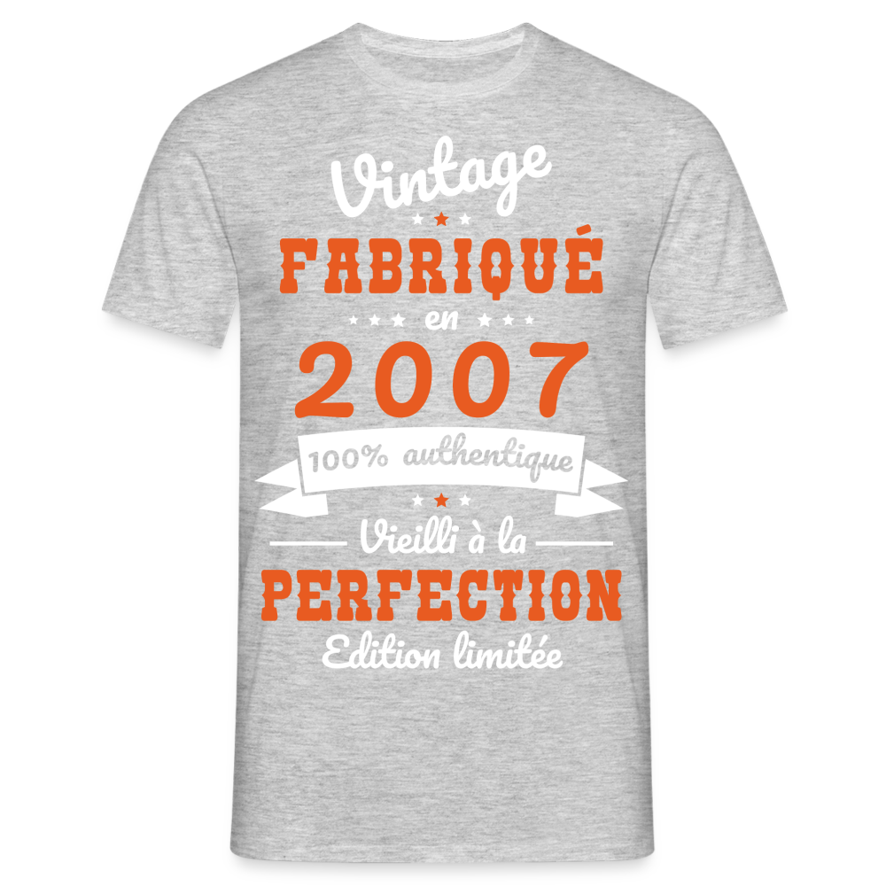 T-shirt Homme - Anniversaire 18 Ans - Vintage fabriqué en 2007 - gris chiné