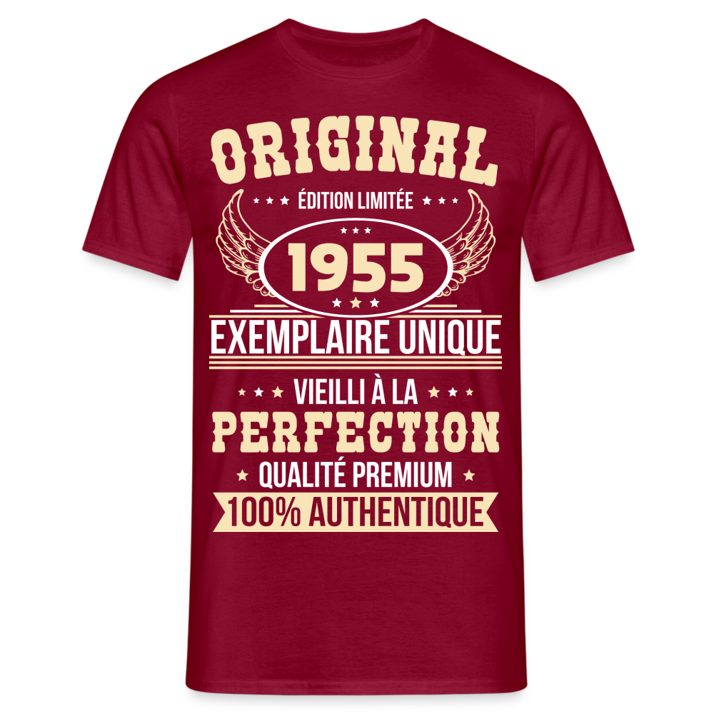 T-shirt Homme - Anniversaire 70 Ans - Original 1955 - rouge brique