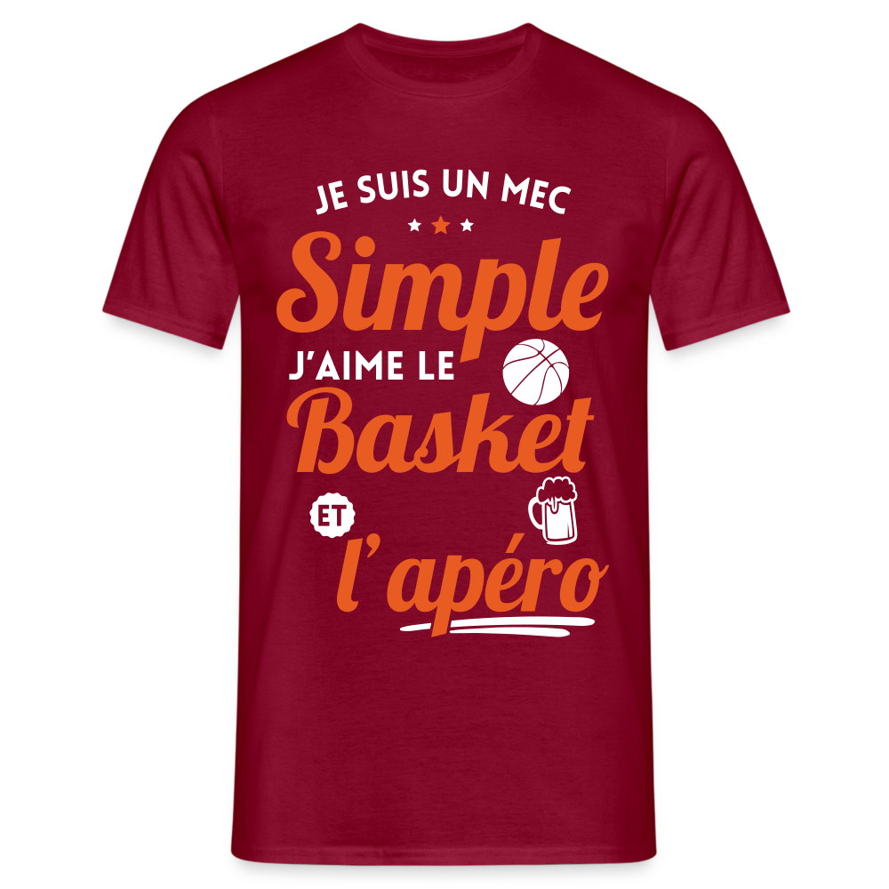 T-shirt Homme - J'aime le basket et l'apéro - rouge brique