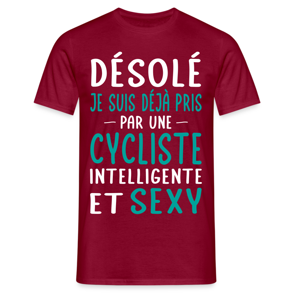 T-shirt Homme - Je suis pris par une cycliste intelligente et sexy - rouge brique