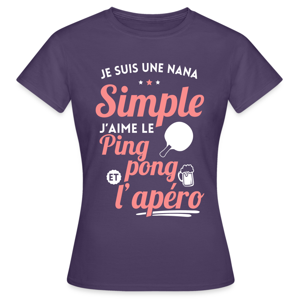 T-shirt Femme - J'aime le ping-pong et l'apéro - violet foncé