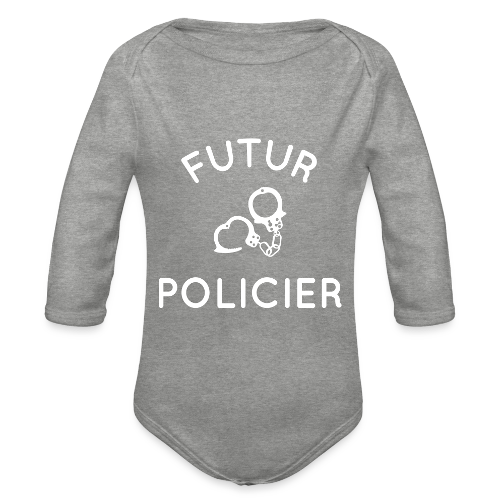 Body Bébé bio manches longues - Futur policier - gris chiné